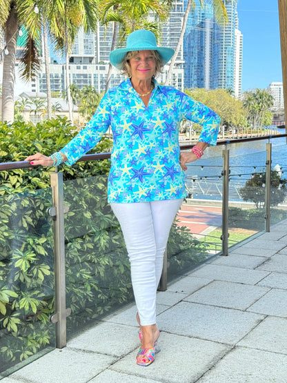 LULU B STARFISH SPLASH ZIPPER TOP