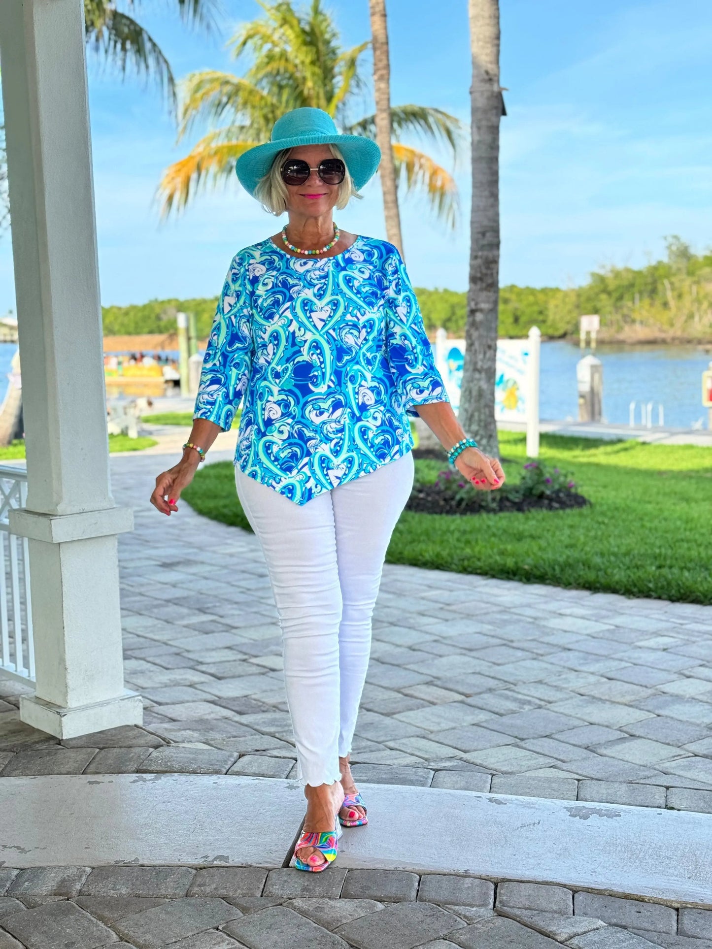 BLUE DREAMING HEARTS ASYMMETRICAL TOP