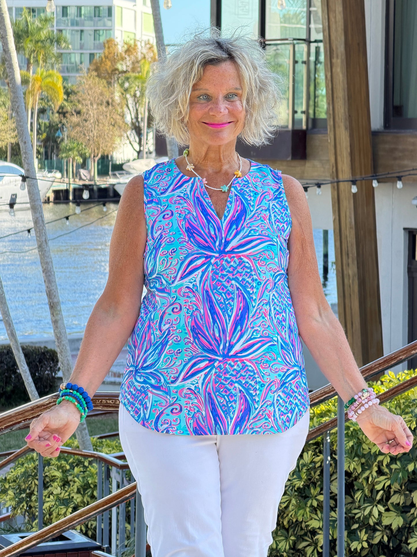 LULU B PALM ROYALE NOTCH TOP