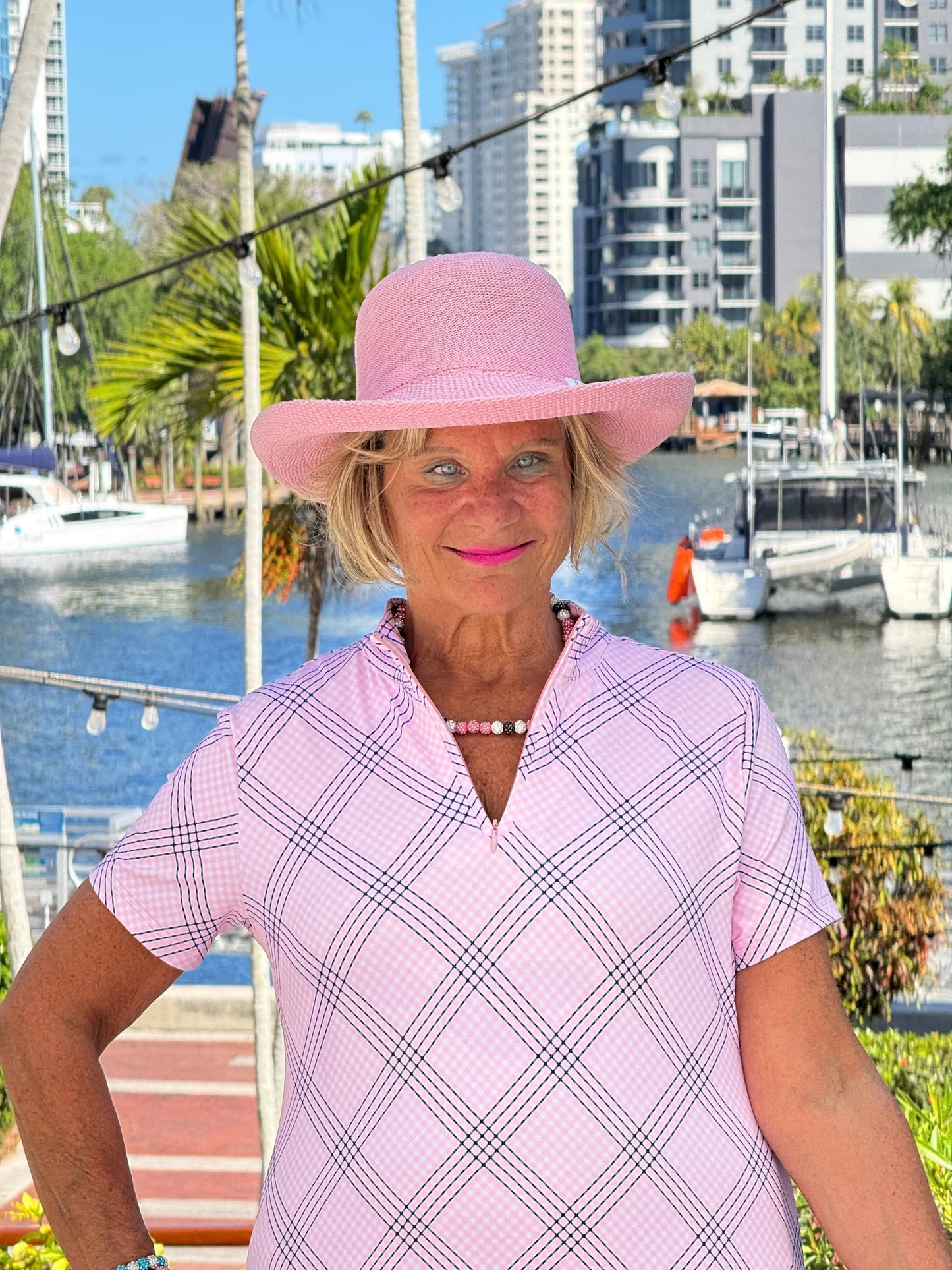 LULU B PINK CHIC HALF ZIPPER SHORT SLEEVE DRESS
