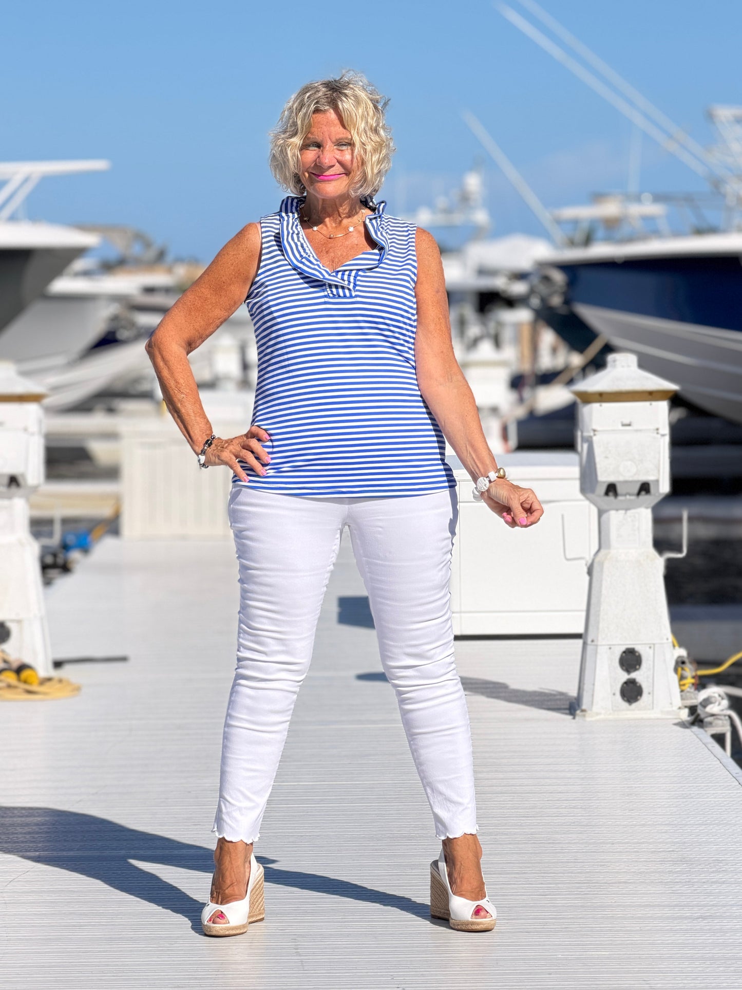 HARBOR BLUE SLEEVELESSS RUFFLE
