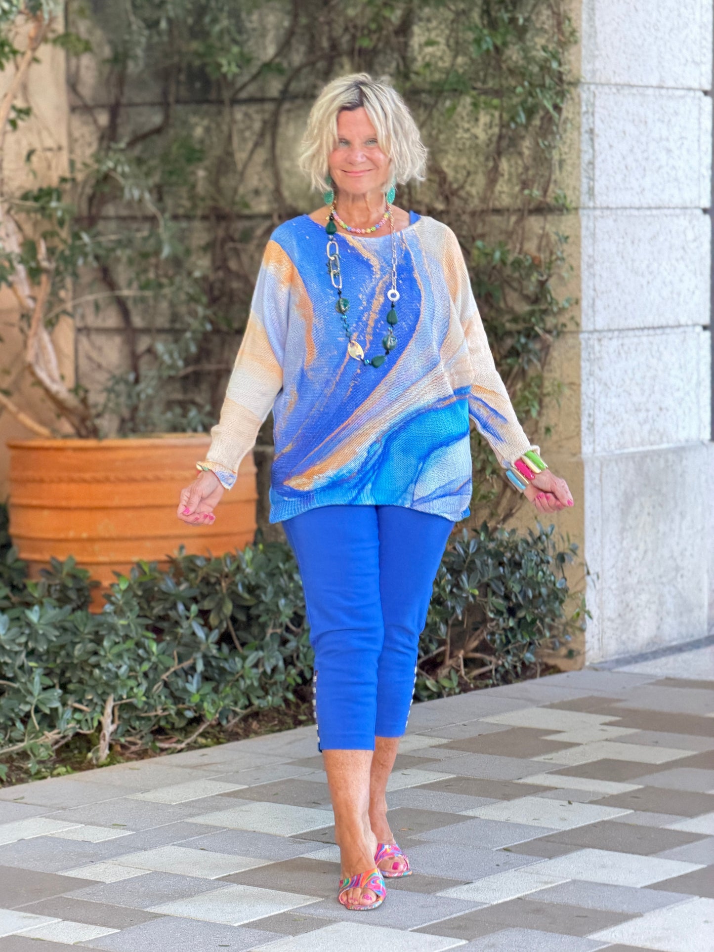 EMBELLISHED  LATTICE CAPRI COBALT