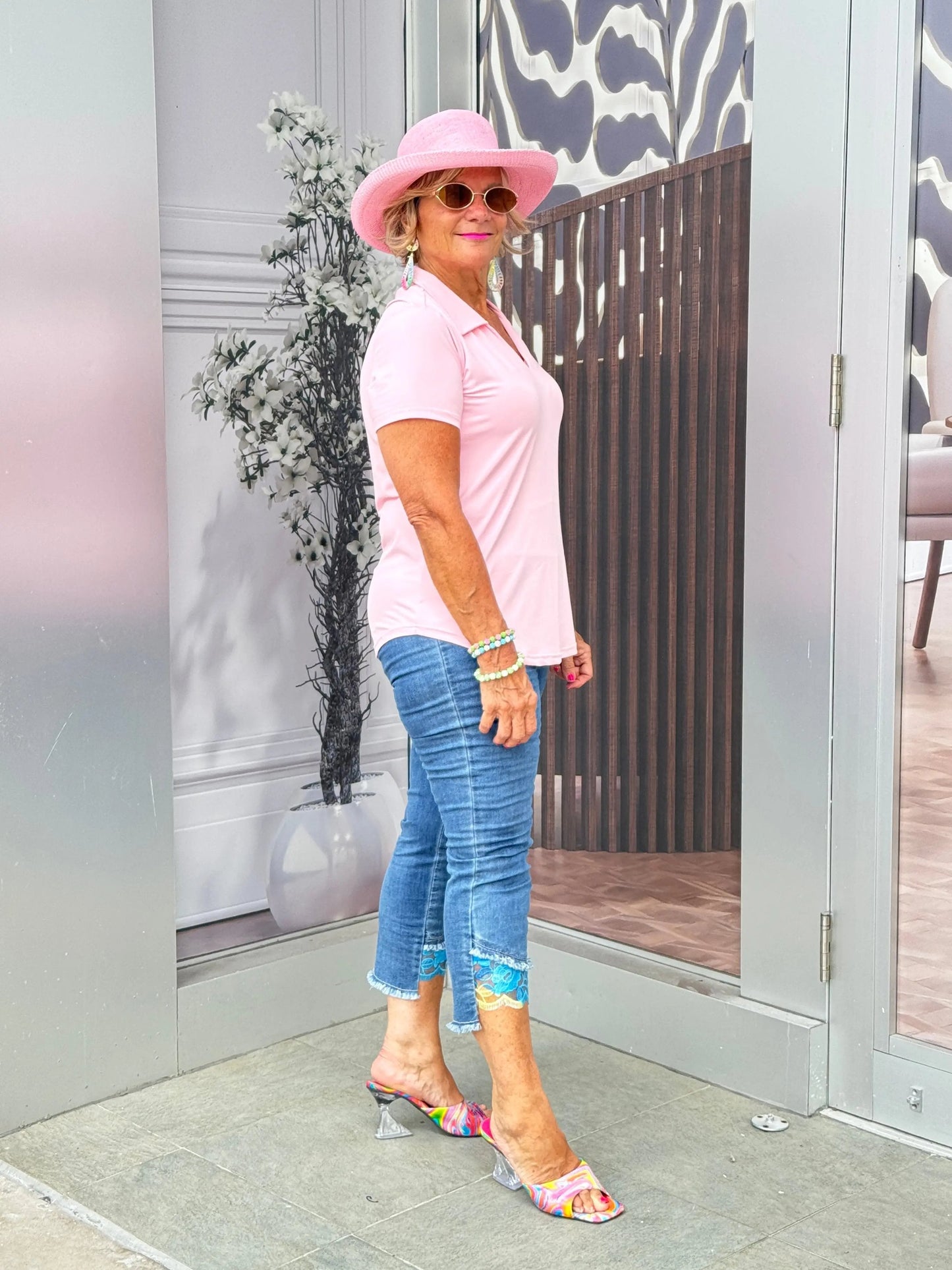 LULU-B CLEAR PINK SHORT SLEEVE COLLAR