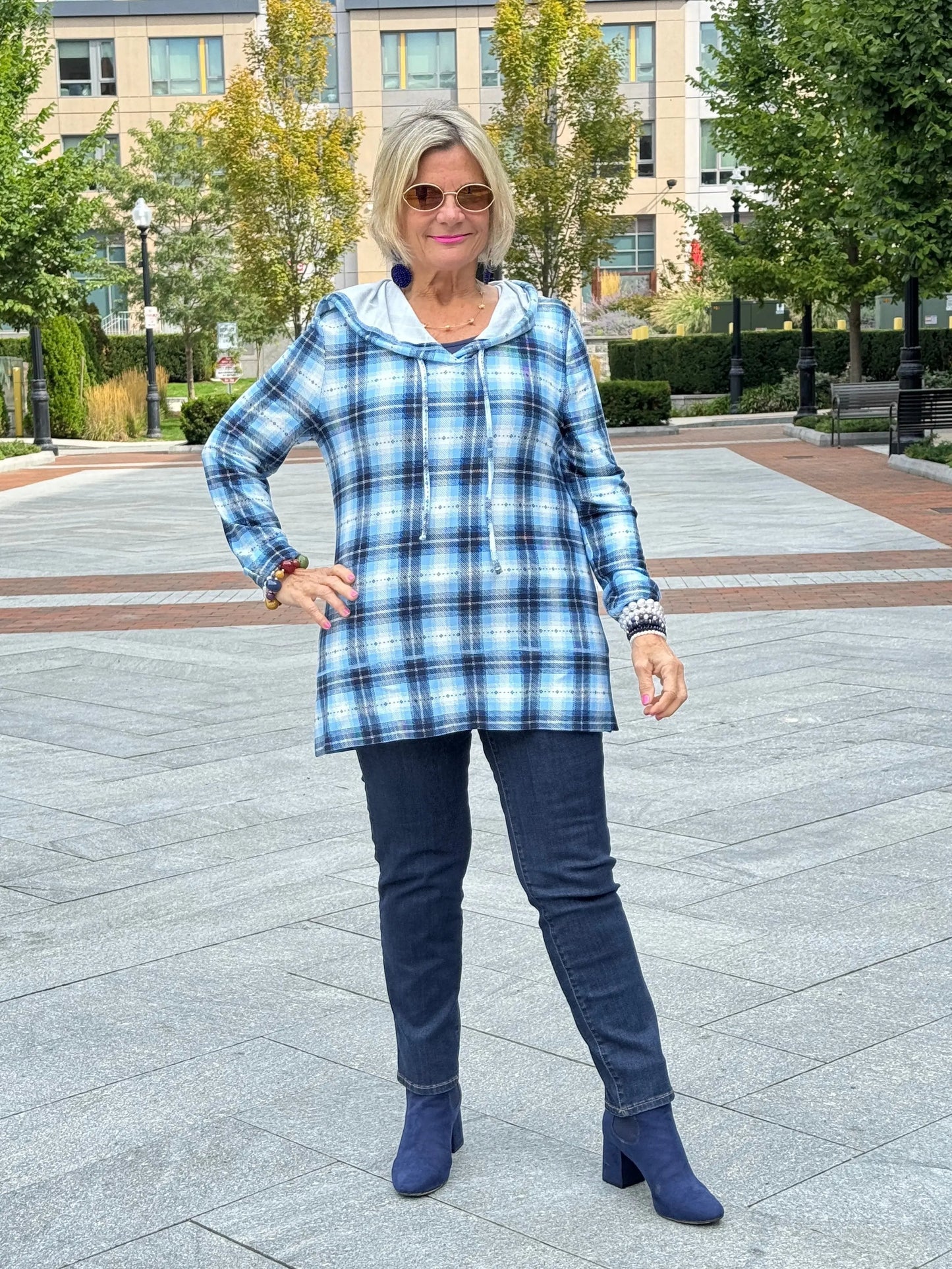 Blue Plaid Fall Day Hoodie