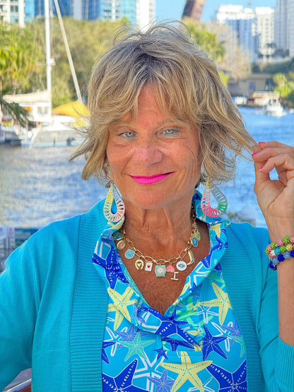 LULU B STARFISH SPLASH SLEEVELESS RUFFLE TOP