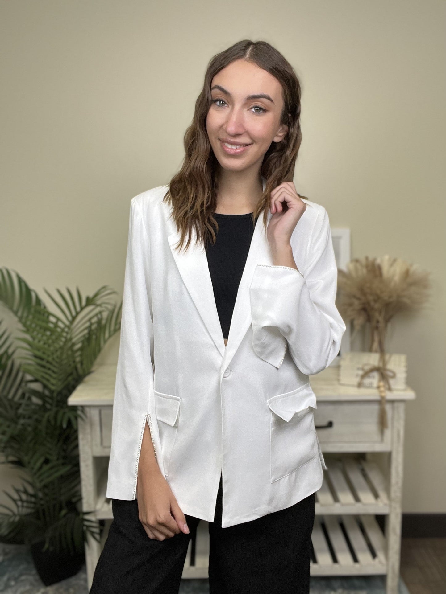 Women's Rhinestone Front Pocket Blazer