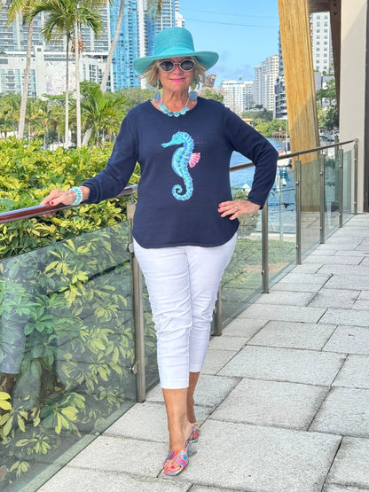 LULU-B NAVY SEAHORSE SWEATER