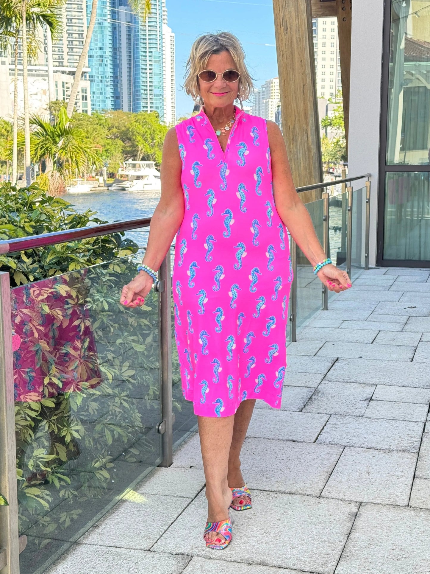 LULU B SEAHORSE BAY MIDI SLEEVELESS 1/4 ZIP MAXI DRESS