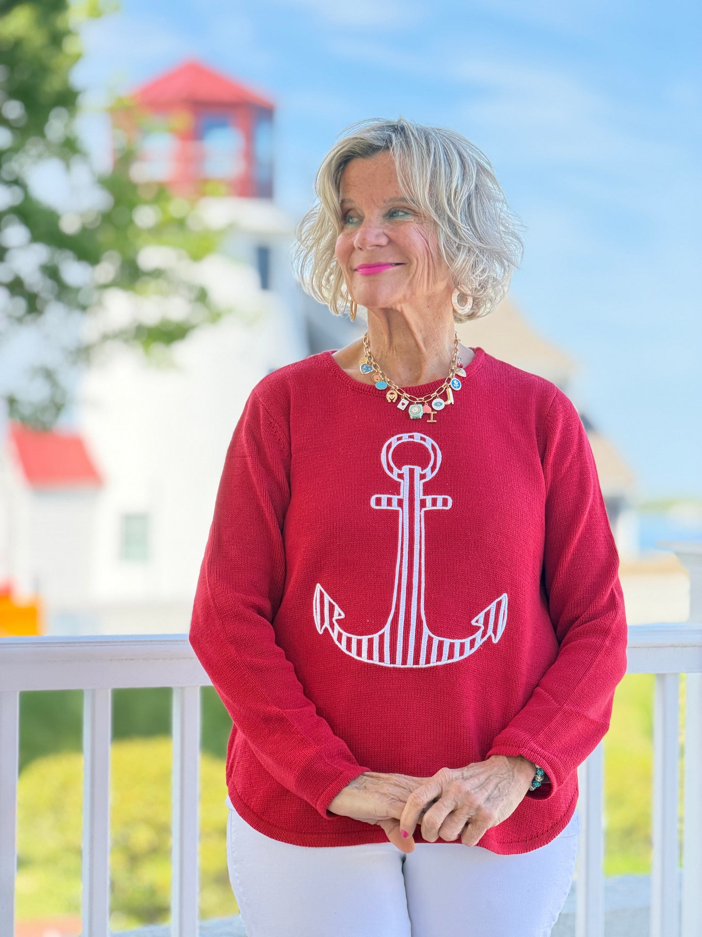 DOCKSIDE RED NAUTICAL STRIPE ANCHOR