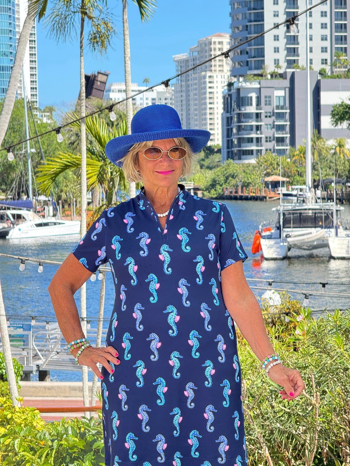 LULU B MIDNIGHT REEF HALF ZIPPER SHORT SLEEVE DRESS