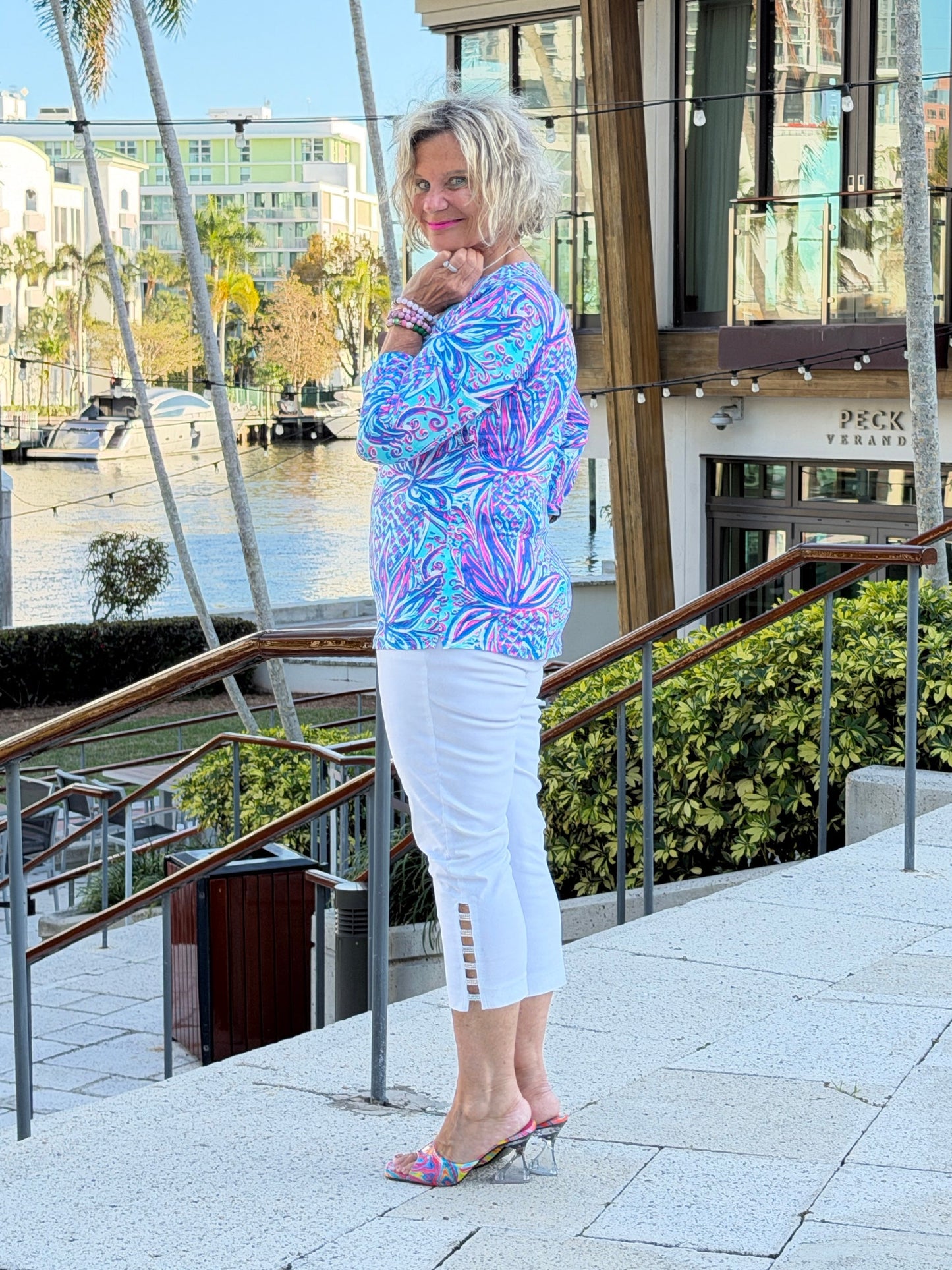 LULU B PALM ROYALE V NECK TOP