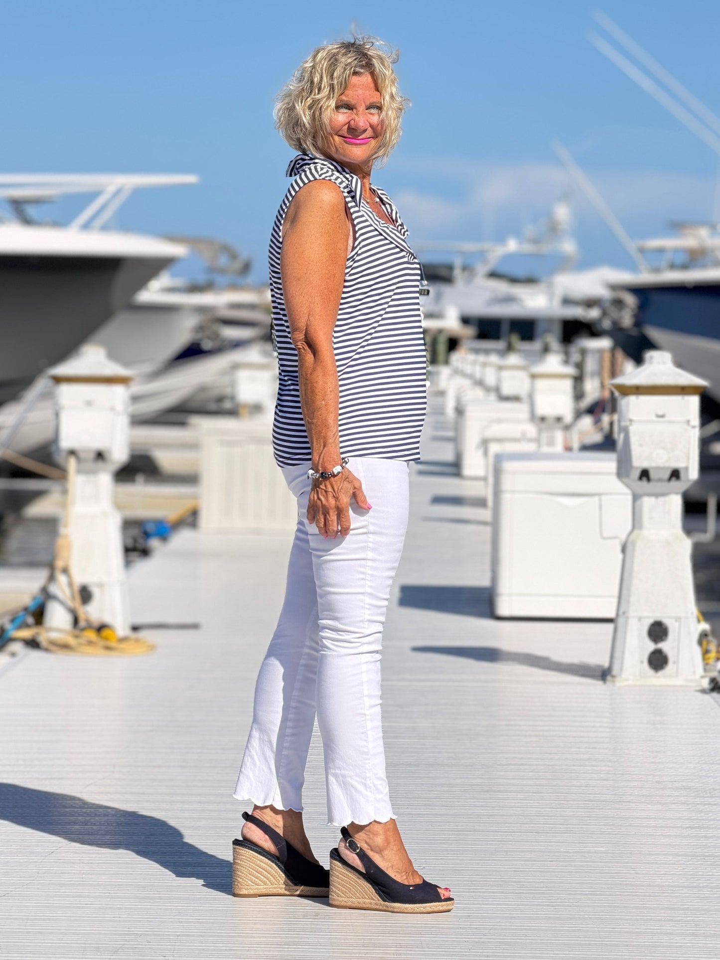 DOCKSIDE NAVY RUFFLE TOP