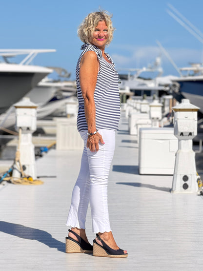 DOCKSIDE NAVY RUFFLE TOP