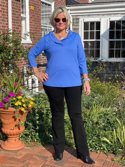 LULU-B BLUE SOLID RUFFLE TOP