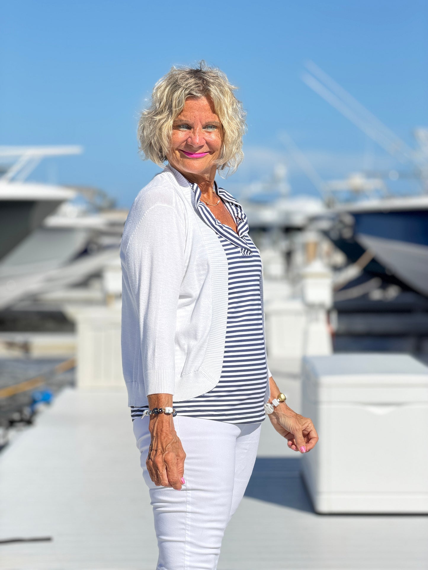DOCKSIDE NAVY RUFFLE TOP