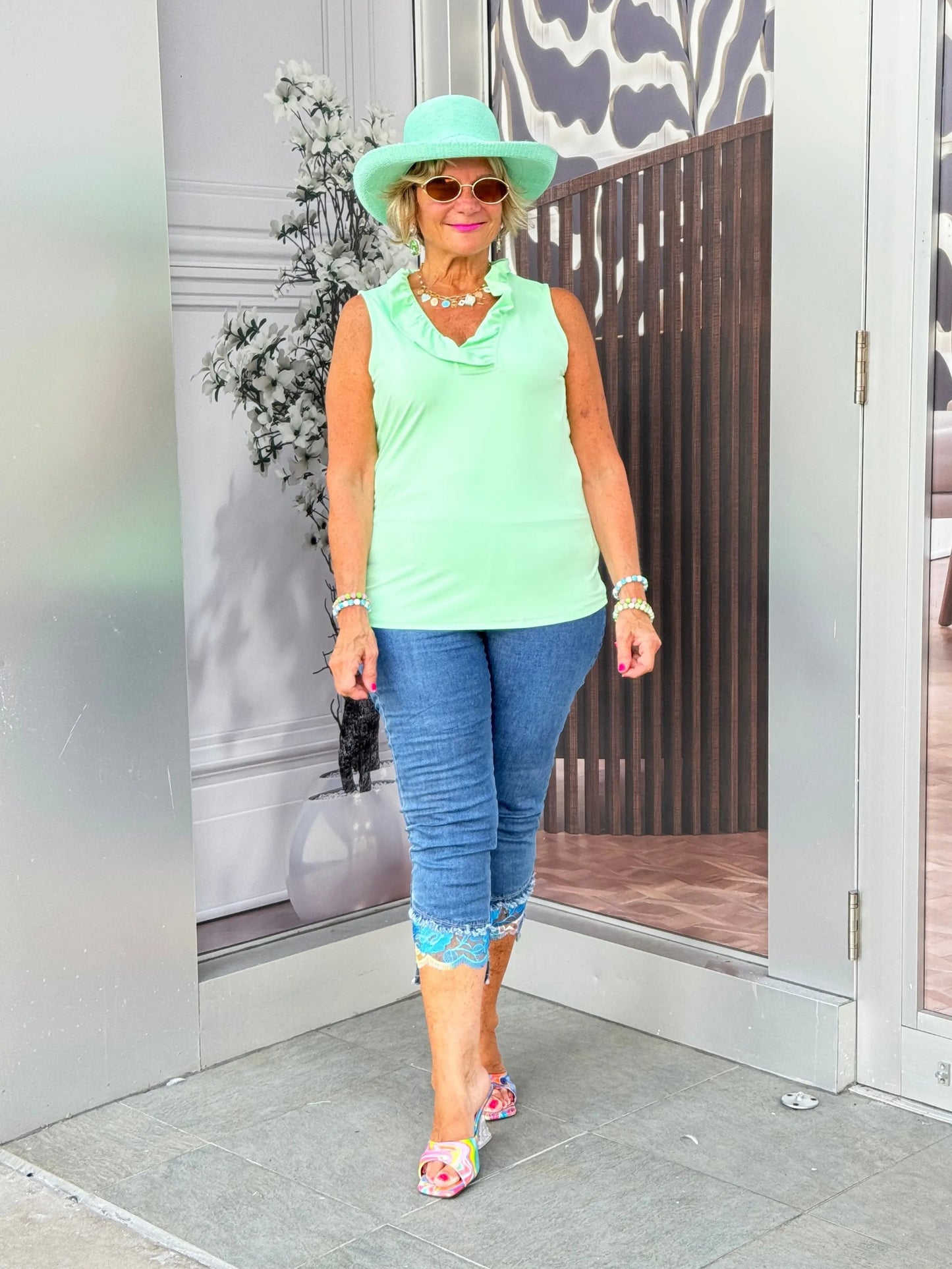 CLEAR LIME SLEEVELESS RUFFLE