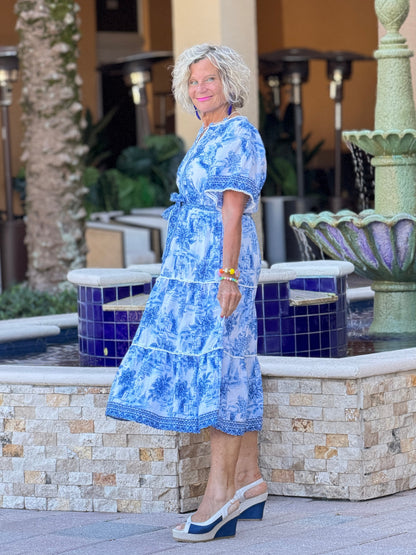 FRENCH RIVIERA BLUE MULTI ROMANTIC DRESS