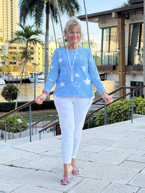 LULU-B LIGHT BLUE STAR SWEATER