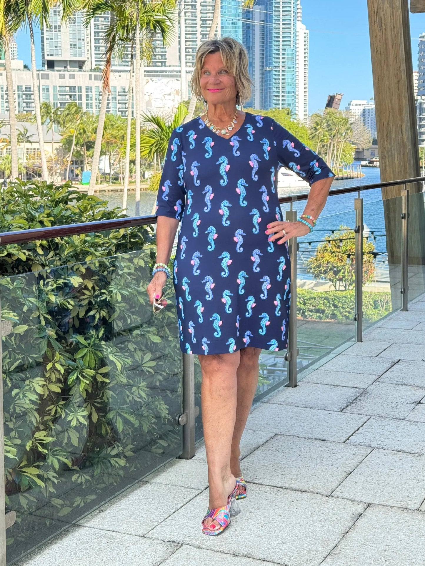 LULU B MIDNIGHT REEF ELBOW SLEEVE DRESS