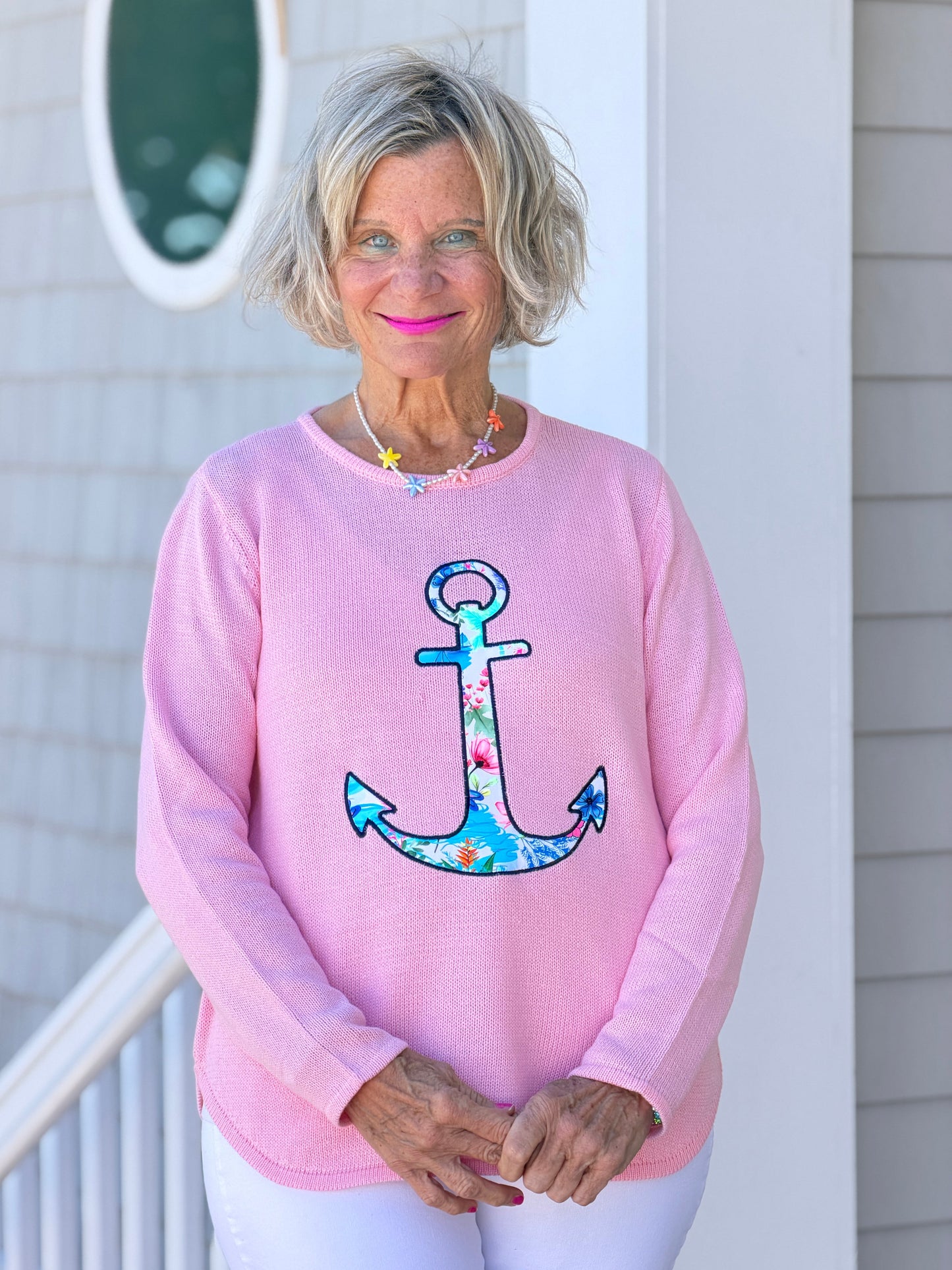 BEACH CLUB PINK ANCHOR SWEATER