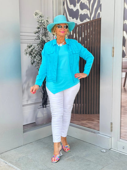 LULU B AQUA LINEN JACKET