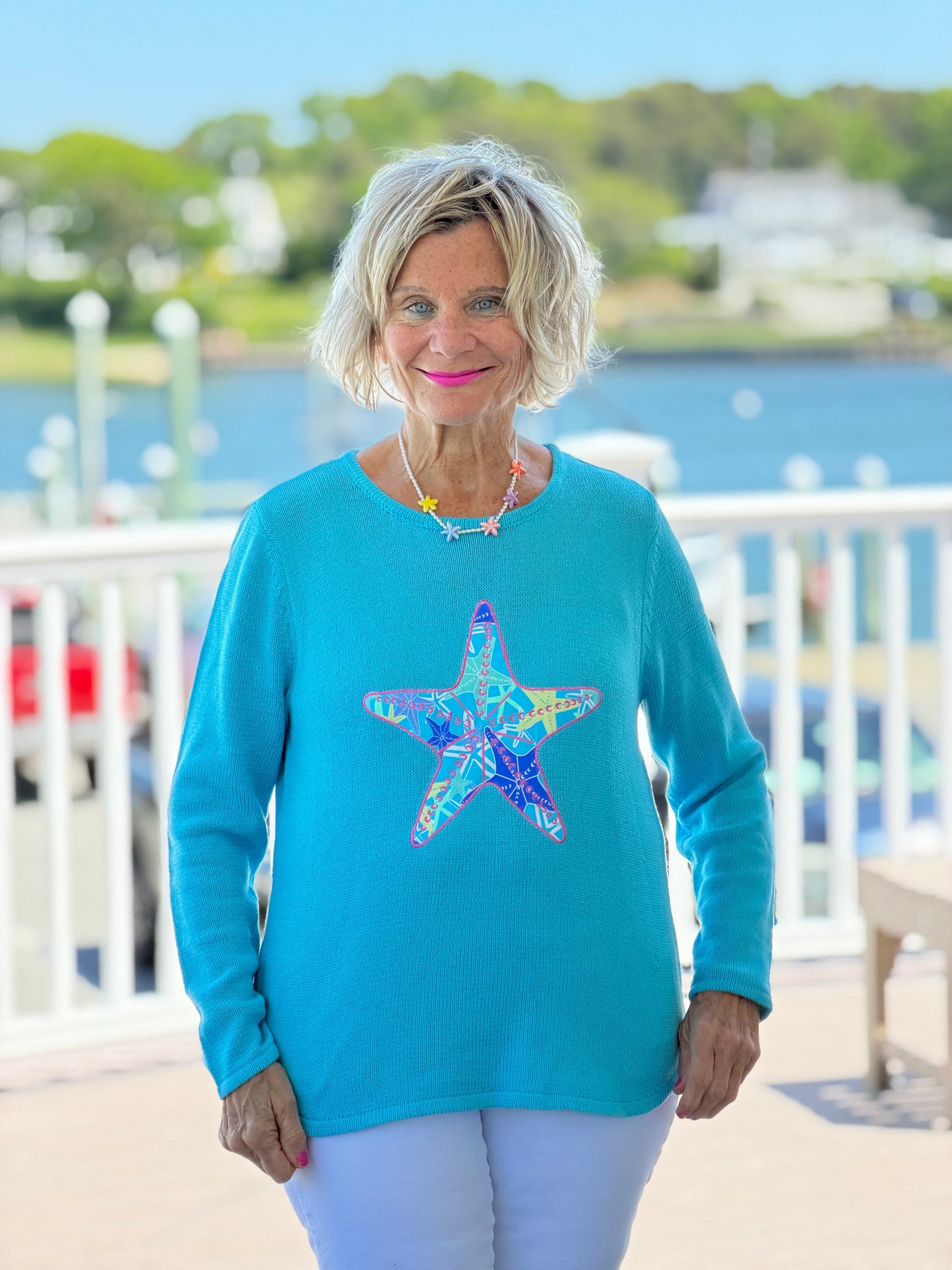 BEACH  CLUB AQUA STARFISH SWEATER