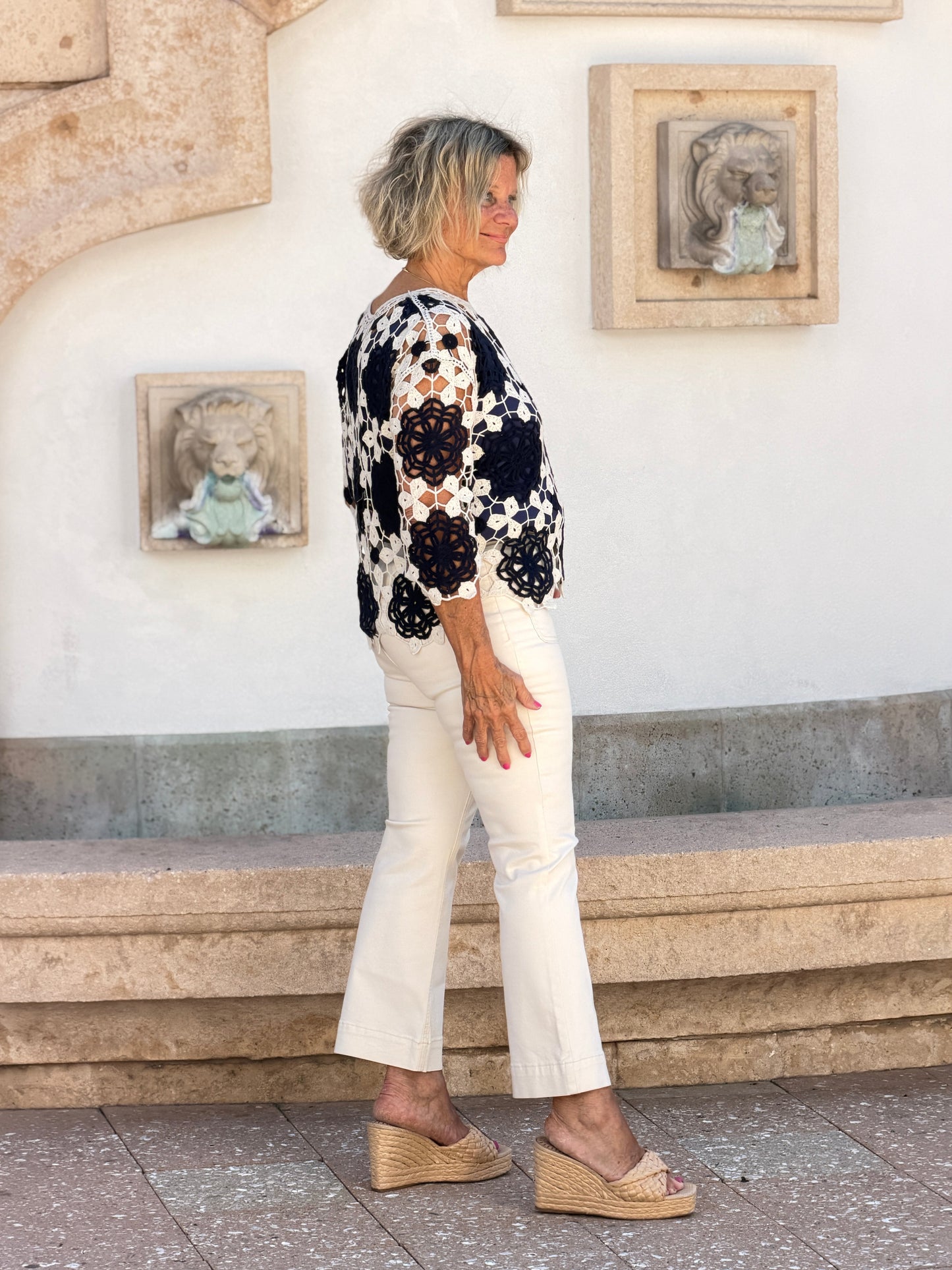 Flare Twill Pants With Bow Patch Pockets