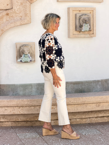 Flare Twill Pants With Bow Patch Pockets