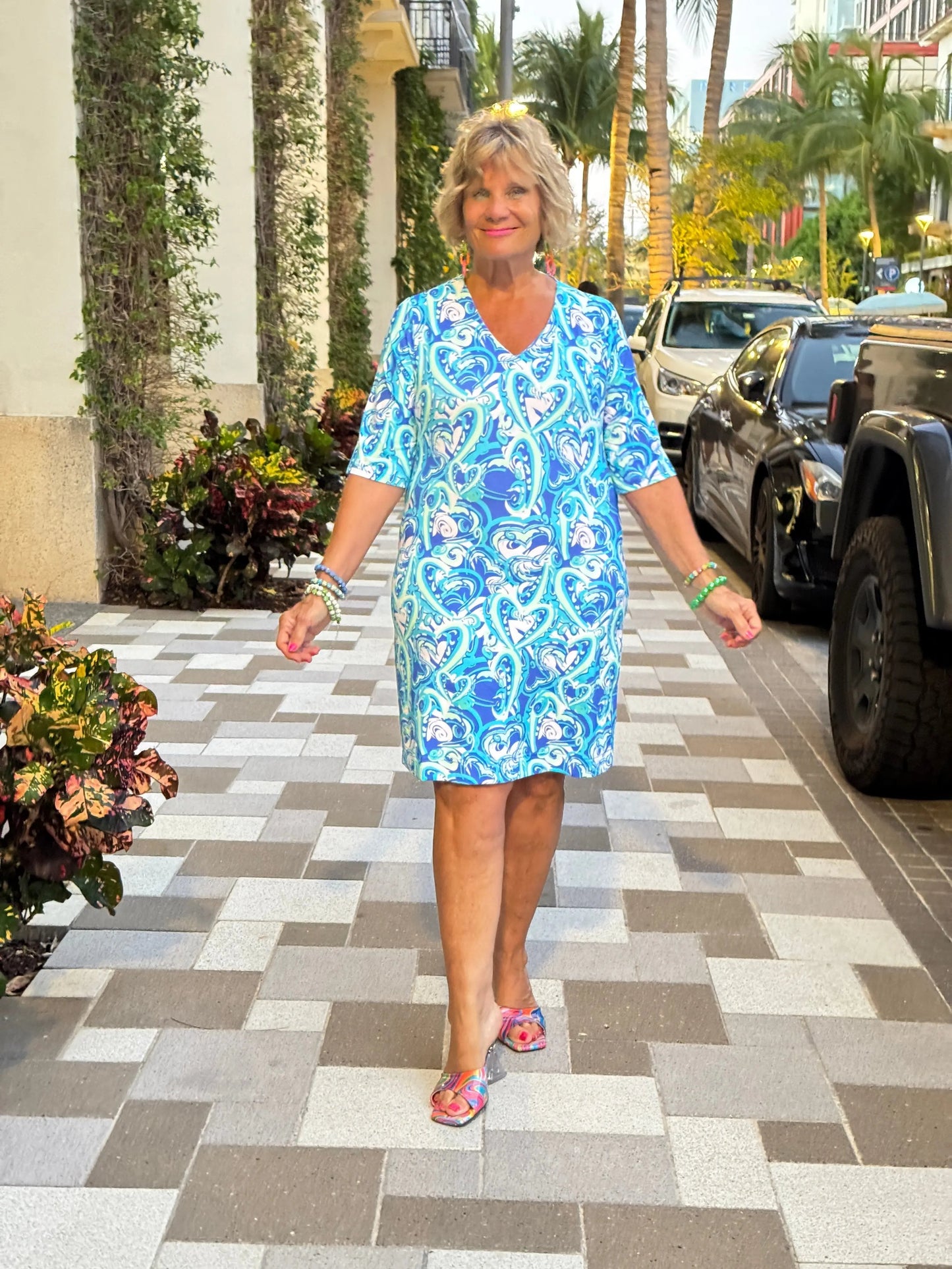 BLUE DREAMING HEARTS ELBOW DRESS