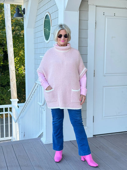 COLOR BLOCK TURTLE PINK POCKET SWEATER