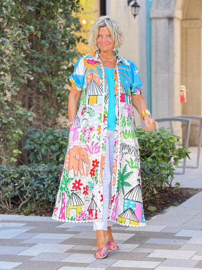 Graphic Print Button-Down Maxi Dress