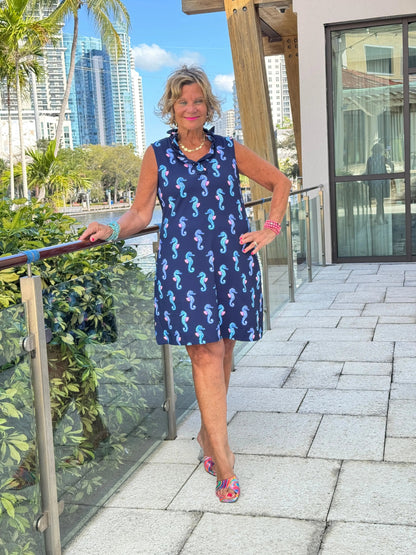 LULU B MIDNIGHT REEF RUFFLE DRESS