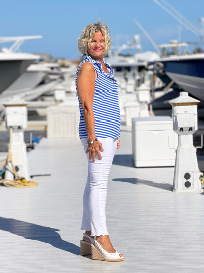 HARBOR BLUE SLEEVELESSS RUFFLE