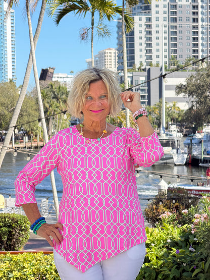 LULU B PALM BEACH LATTICE ASYMMETRIC TOP