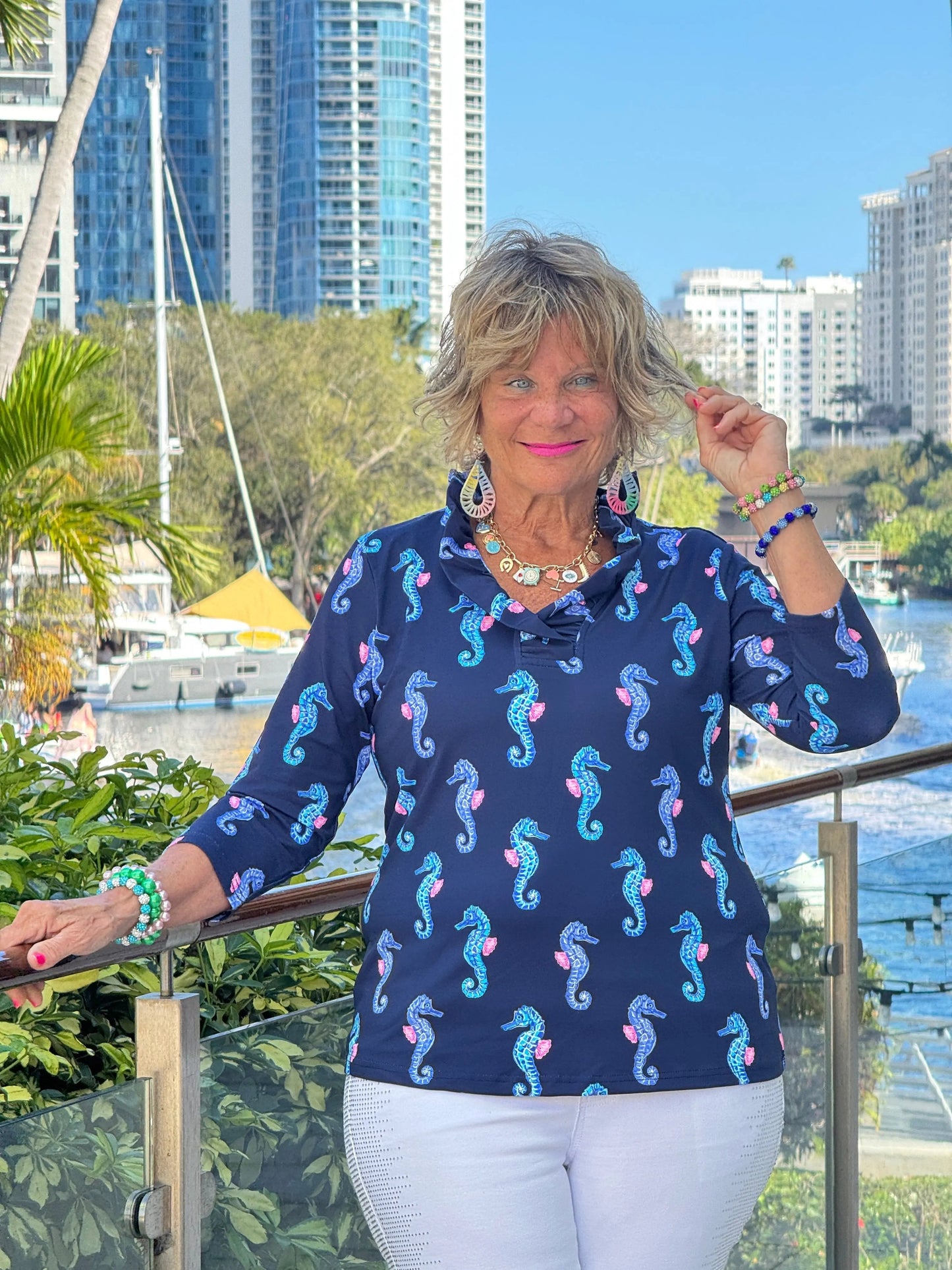 LULU B MIDNIGHT REEF RUFFLE TOP