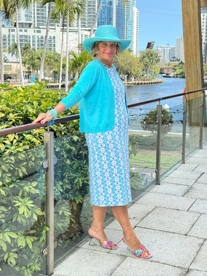LULU B COASTAL BLOOM MIDI SHIFT MAXI DRESS