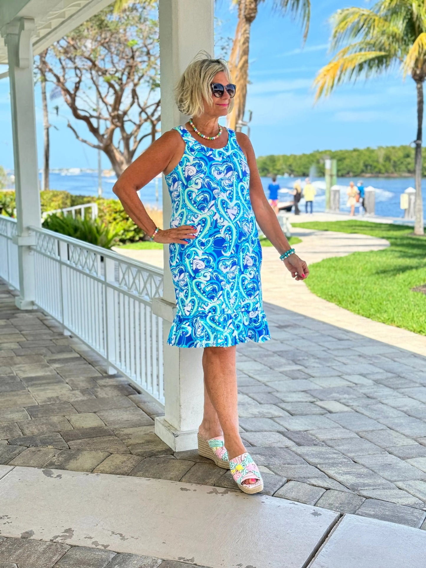 BLUE DREAMING HEARTS  HALTER RUFFLE DRESS
