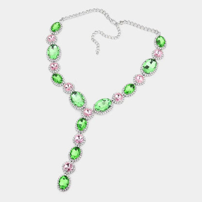 Glass Crystal Rhinestone Y Evening Necklace Glass Lo o