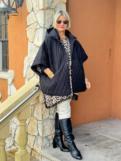 BLACK QUILTED SNAP JACKET