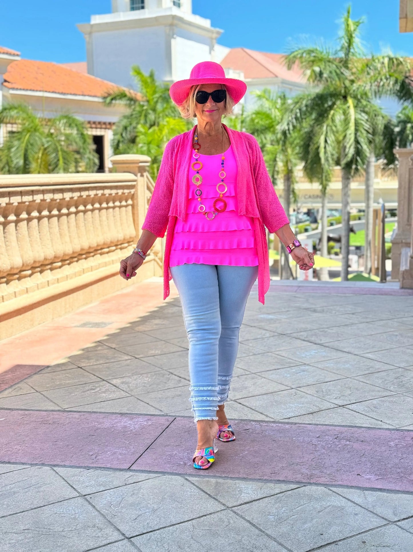 HOT PINK MESH RUFFLE WRAP