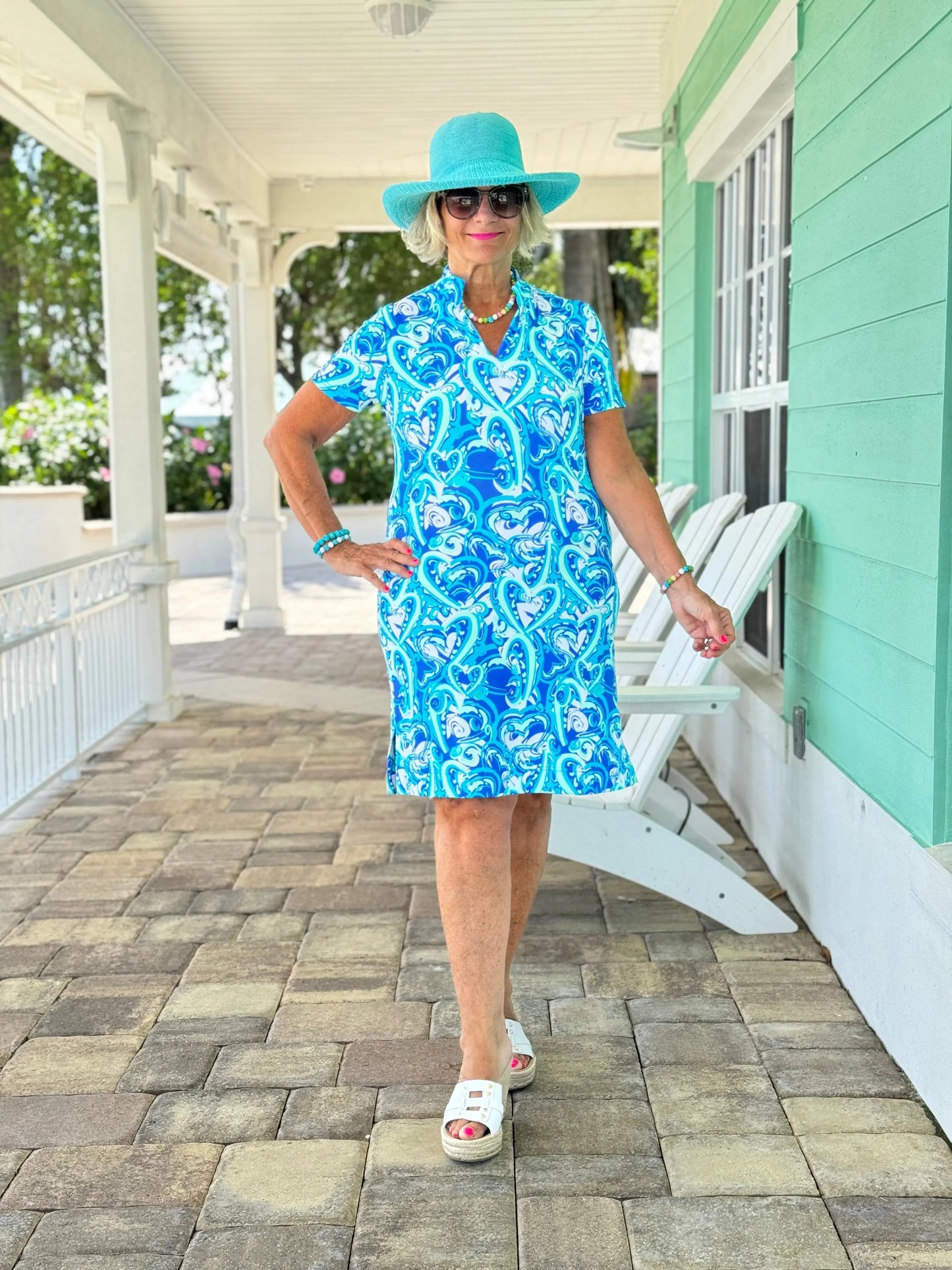 BLUE DREAMING HEARTS SHORT SLEEVE DRESS