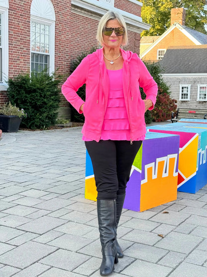 HOT PINK WAFFLE HOODIE FULL ZIPPER JACKET