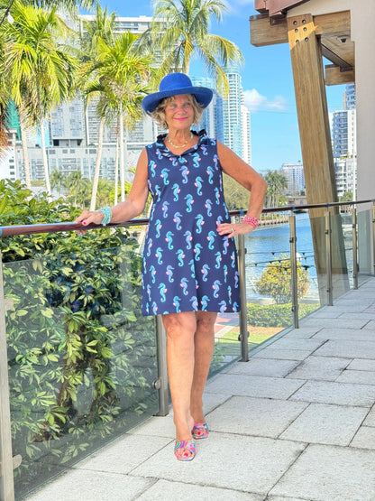 LULU B MIDNIGHT REEF RUFFLE DRESS