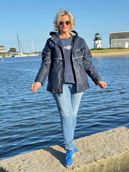 CHENILLE BEACH TIME NAVY CREW SWEATER