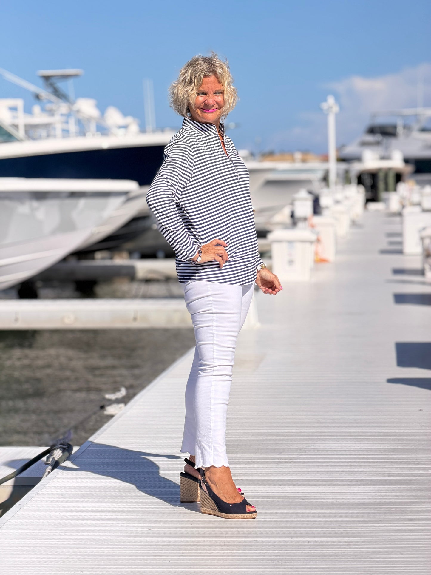 DOCKSIDE NAVY HALF ZIPPER TOP