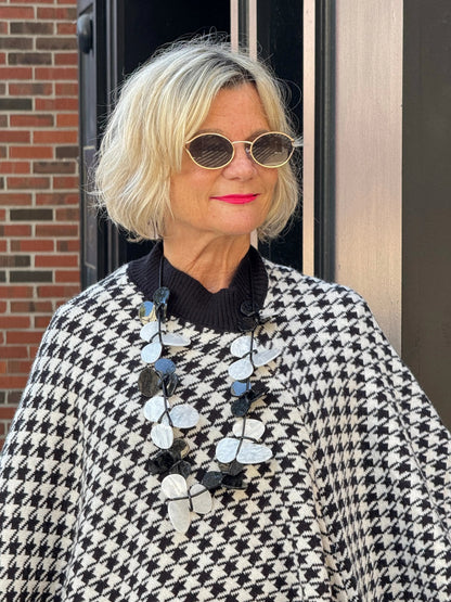 Houndstooth Knit Poncho Cape