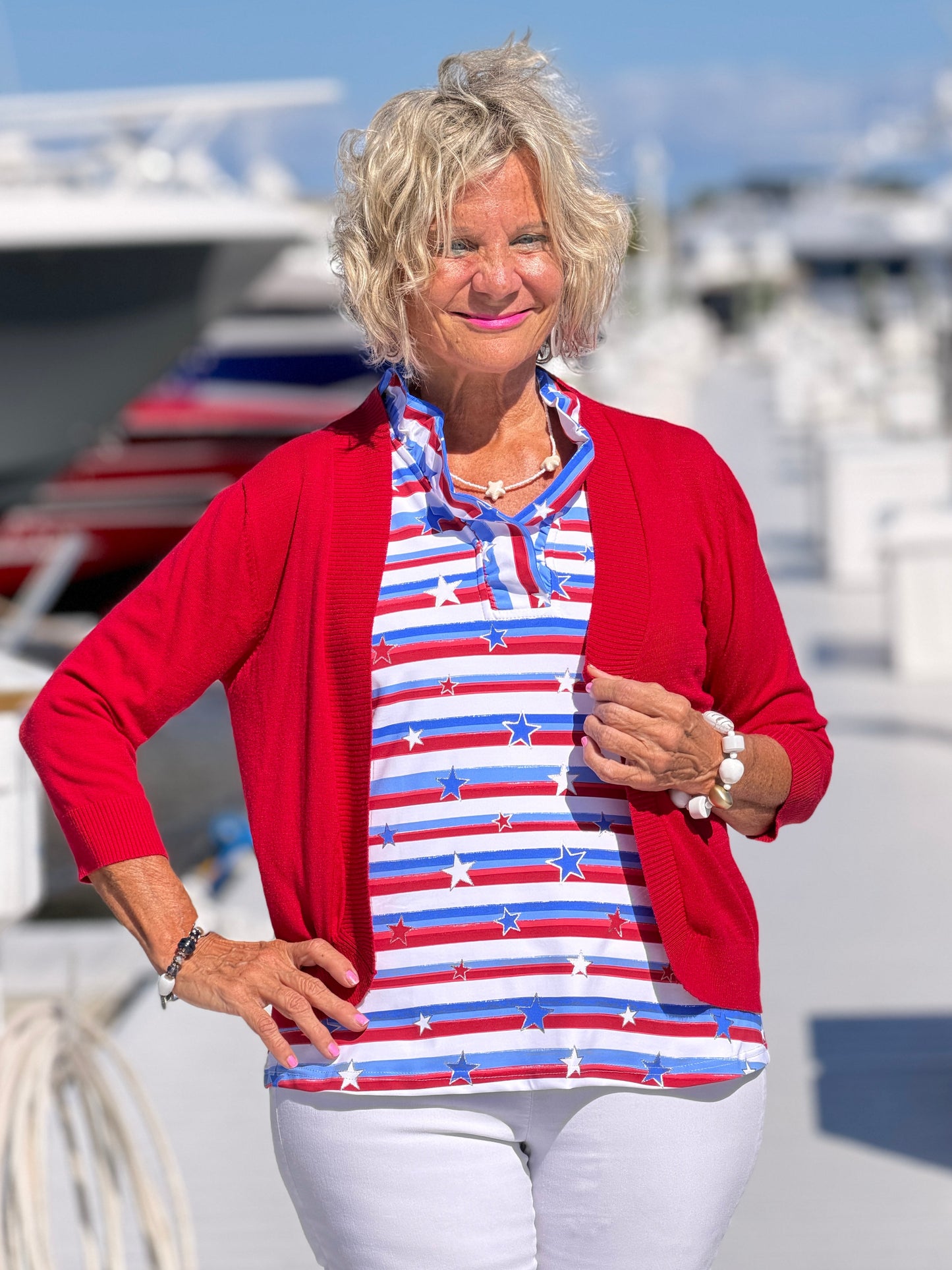 LULU B STARS STARS SLEEVELESS RUFFLE TOP
