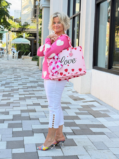 LULU B PINK FUZZY HEART SWEATER