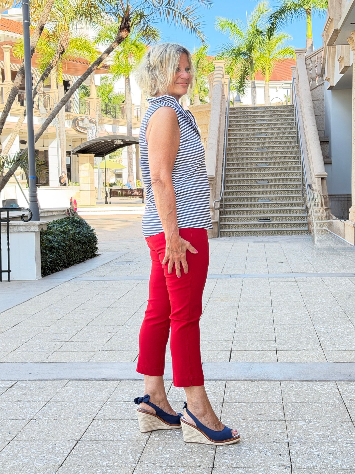 DOCKSIDE NAVY RUFFLE TOP