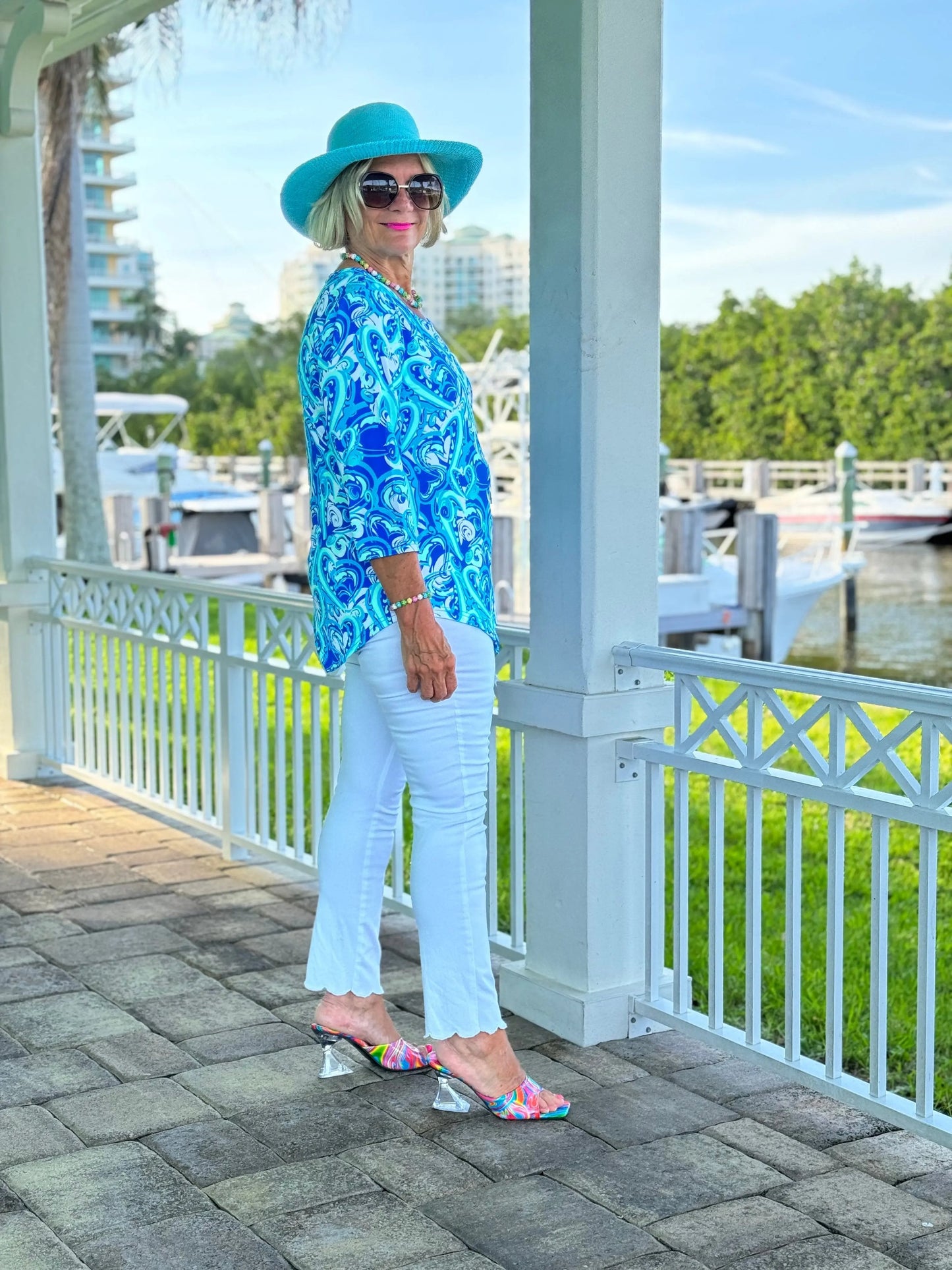 BLUE DREAMING HEARTS ASYMMETRICAL TOP
